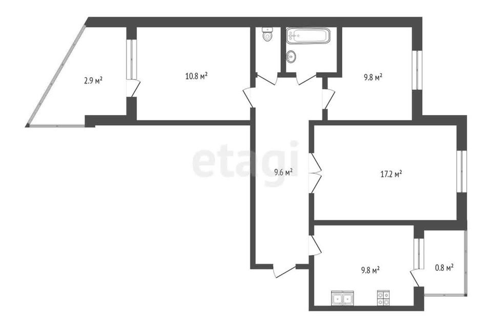 Продаётся 3-комнатная квартира, 66.8 м²