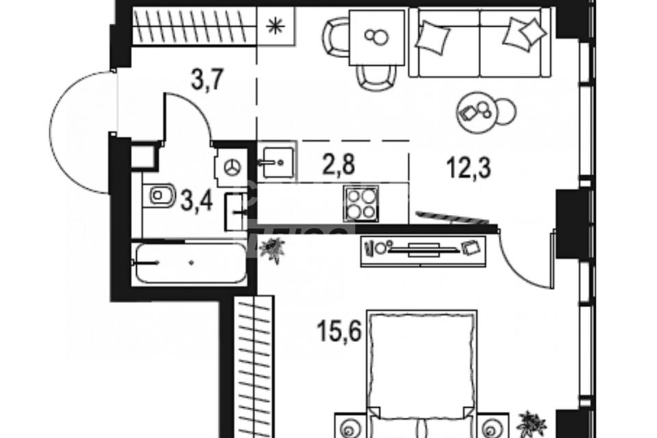 Продаётся 1-комнатная квартира, 35.1 м²