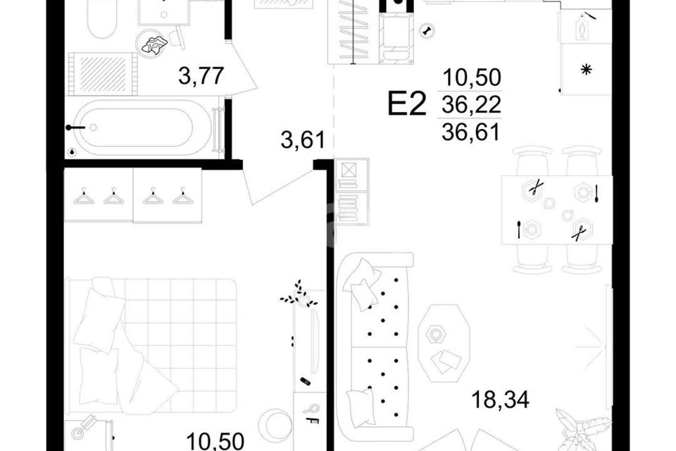 Продаётся 1-комнатная квартира, 37.53 м²