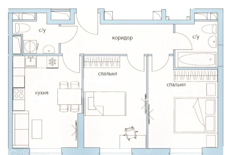 Продаётся 2-комнатная квартира, 56 м²