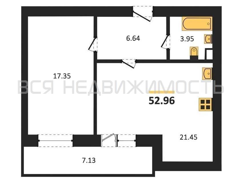 Продаётся 1-комнатная квартира, 49.5 м²