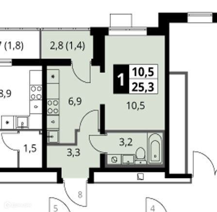 Продаётся 1-комнатная квартира, 25.3 м²