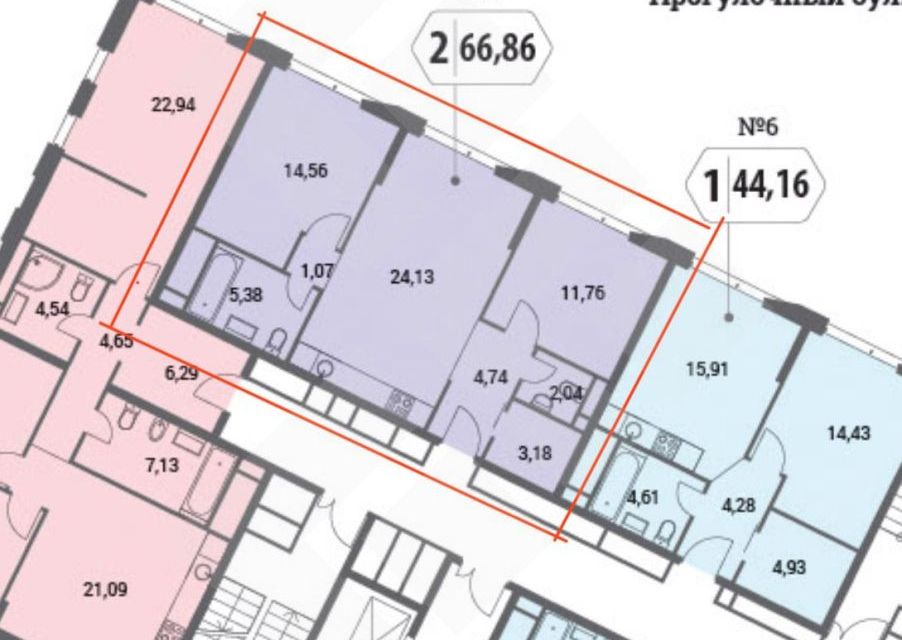 Продаётся 2-комнатная квартира, 66.86 м²