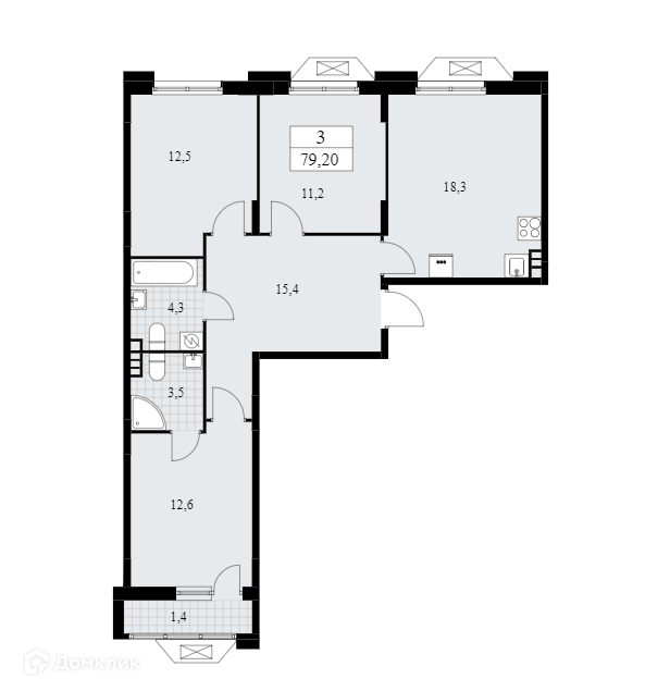 Продаётся 3-комнатная квартира, 79.2 м²