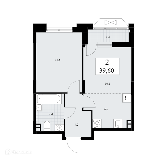 Продаётся 1-комнатная квартира, 39.6 м²