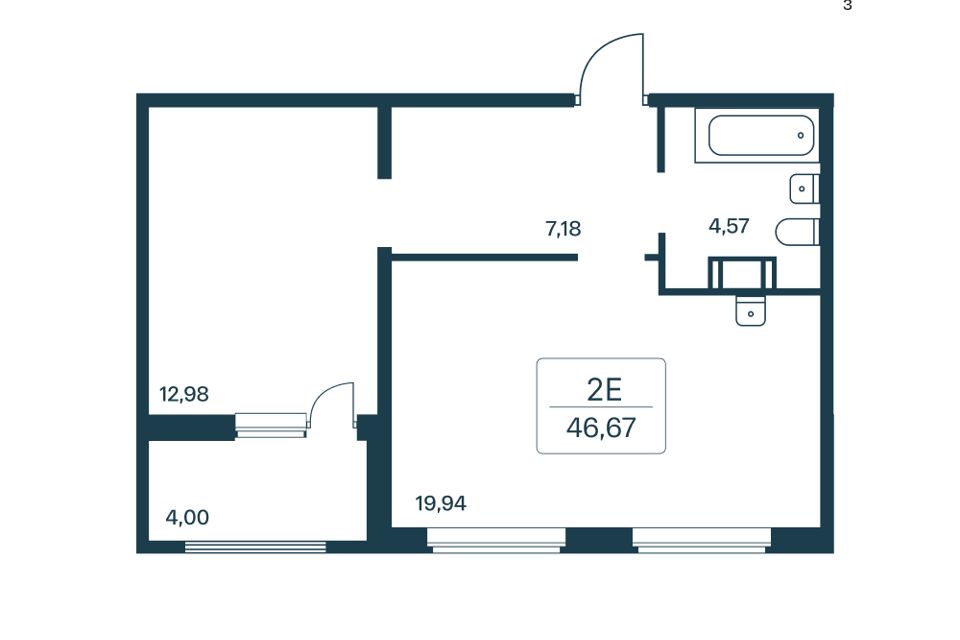 Продаётся 1-комнатная квартира, 44.4 м²