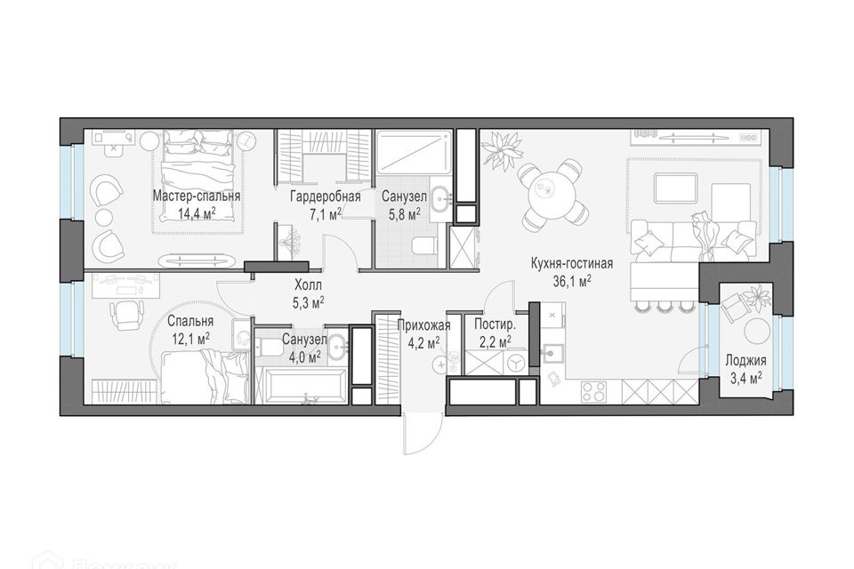 Продаётся 3-комнатная квартира, 93.3 м²