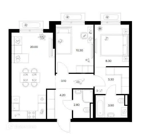 Продаётся 3-комнатная квартира, 57.9 м²