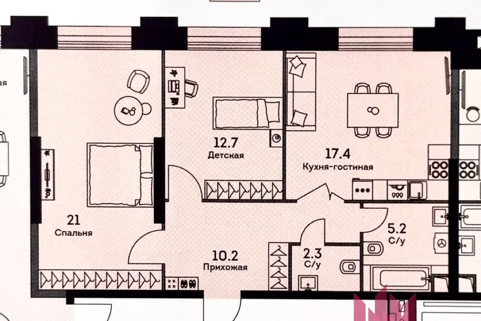 Продаётся 3-комнатная квартира, 69 м²