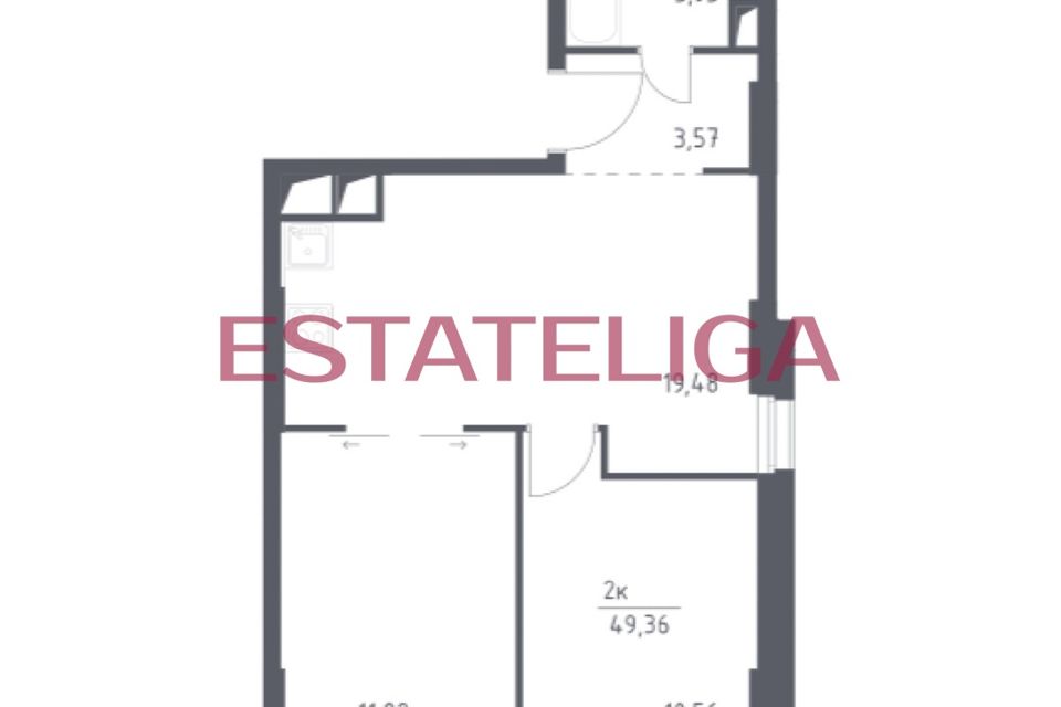 Продаётся 2-комнатная квартира, 49.4 м²