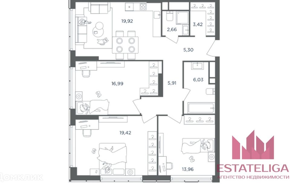 Продаётся 3-комнатная квартира, 93.6 м²