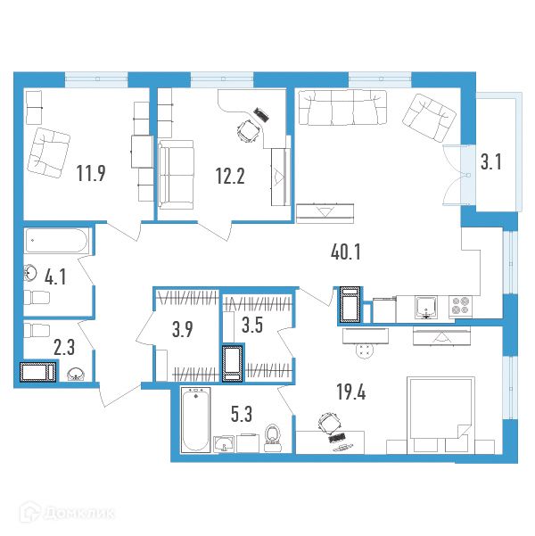 Продаётся 3-комнатная квартира, 104.3 м²