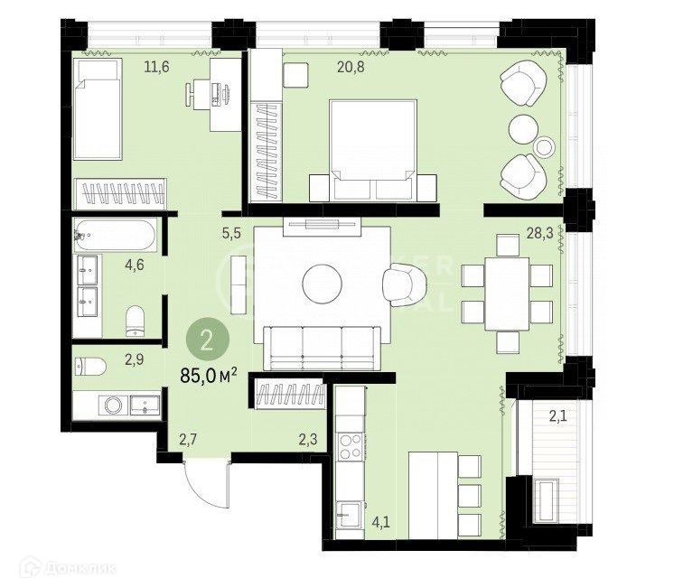 Продаётся 2-комнатная квартира, 85 м²