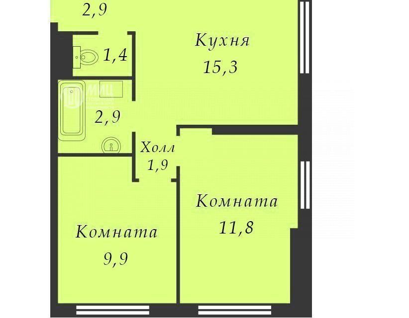 Продаётся 2-комнатная квартира, 46.1 м²