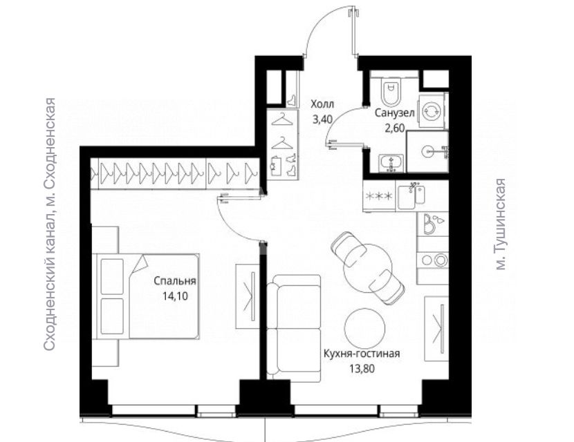 Продаётся 1-комнатная квартира, 33.9 м²