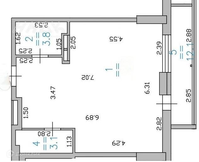 Продаётся 1-комнатная квартира, 56 м²