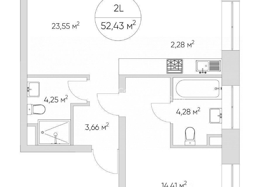Продаётся 2-комнатная квартира, 52.43 м²