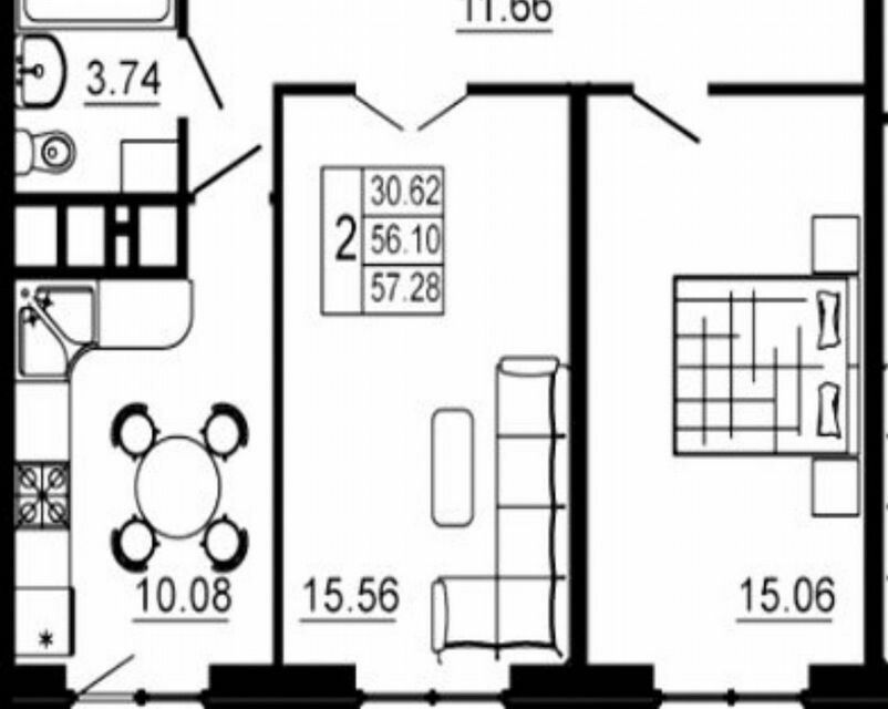 Продаётся 2-комнатная квартира, 59 м²