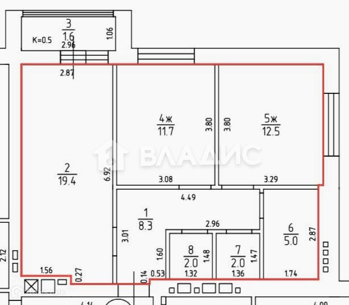 Продаётся 2-комнатная квартира, 60.9 м²