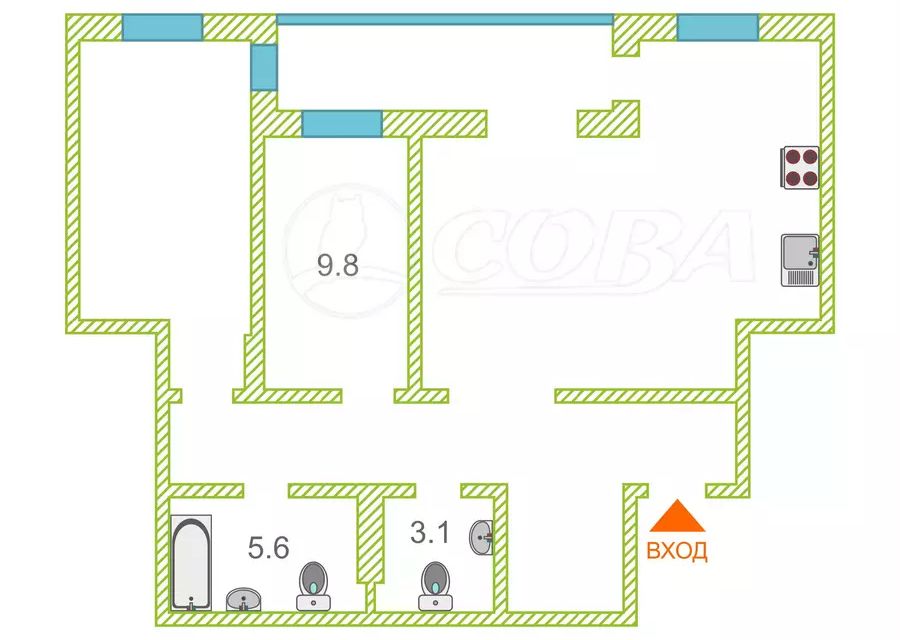 Продаётся 3-комнатная квартира, 74.3 м²