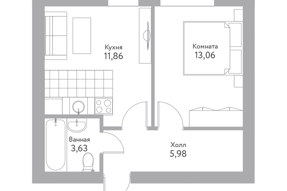 Продаётся 1-комнатная квартира, 34.6 м²