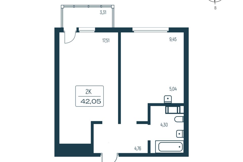 Продаётся 1-комнатная квартира, 40.4 м²