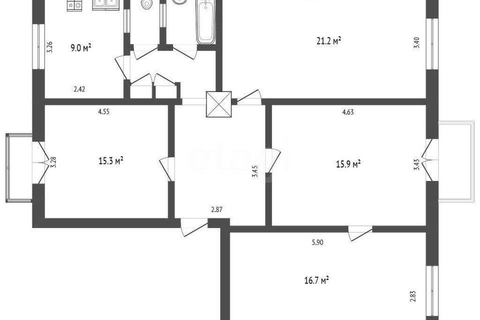 Продаётся 4-комнатная квартира, 96.8 м²