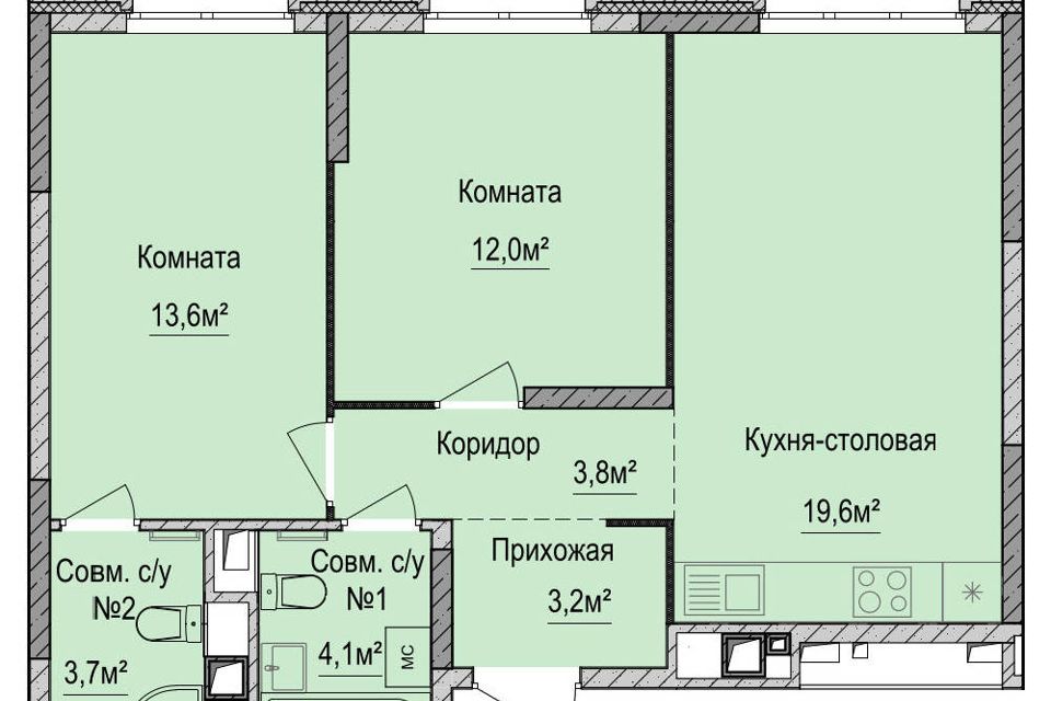 Продаётся 2-комнатная квартира, 60 м²