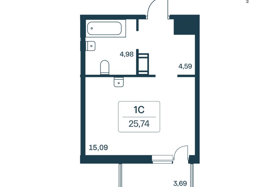Продаётся студия, 24.4 м²