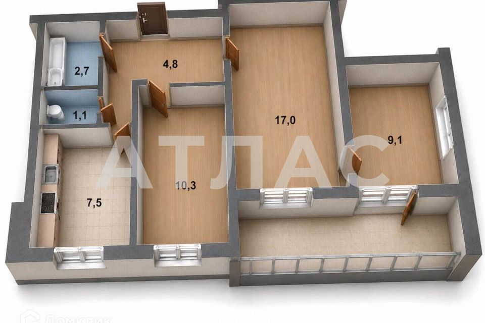 Продаётся 3-комнатная квартира, 56.3 м²