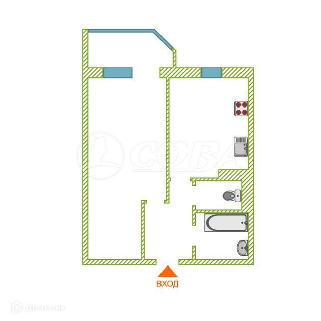 Продаётся 1-комнатная квартира, 34.8 м²