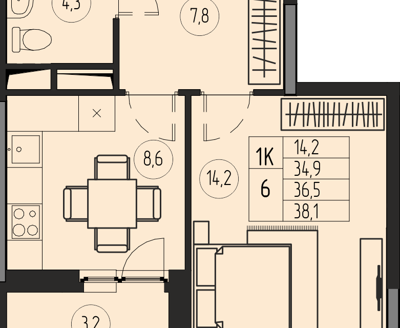 Продаётся 1-комнатная квартира, 36.5 м²