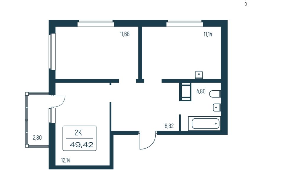 Продаётся 2-комнатная квартира, 48.7 м²