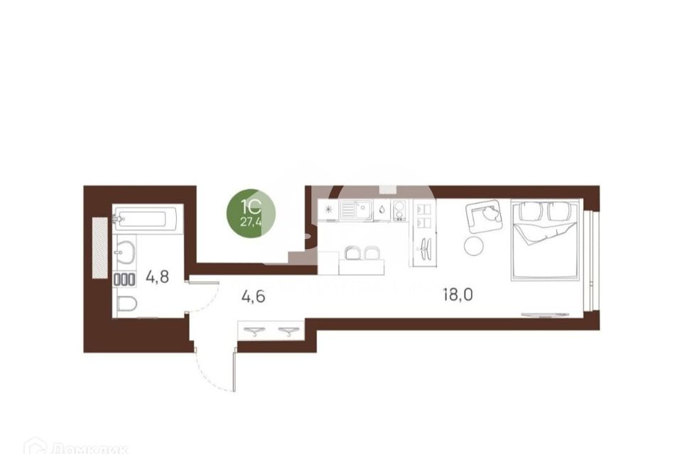 Продаётся 1-комнатная квартира, 27.4 м²