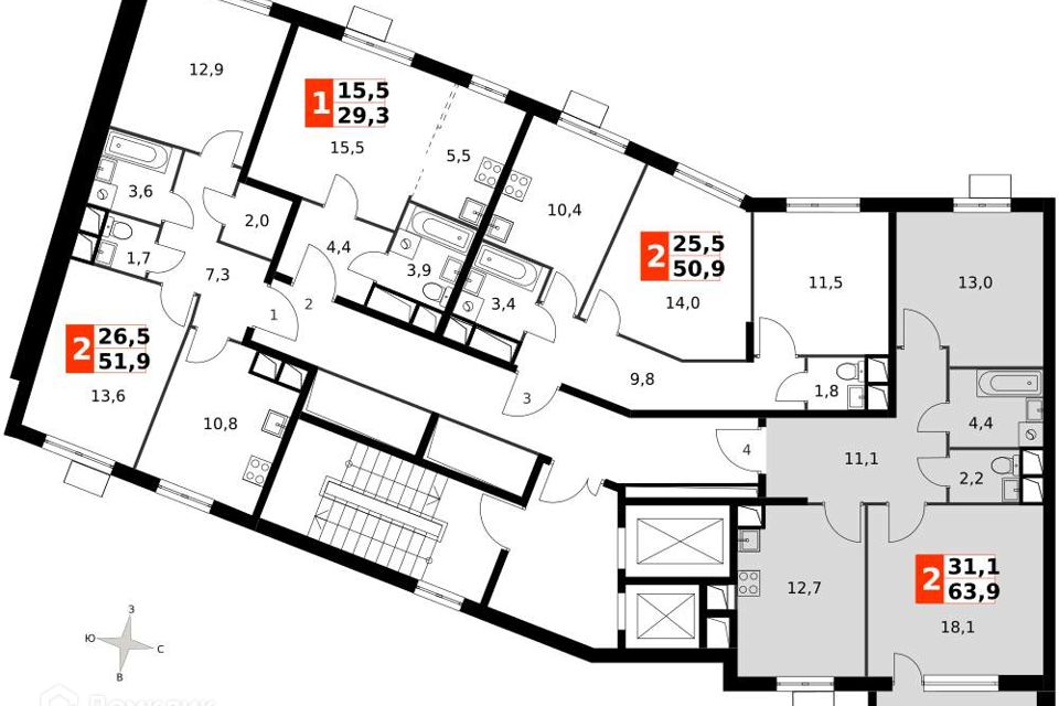 Продаётся 2-комнатная квартира, 63.8 м²