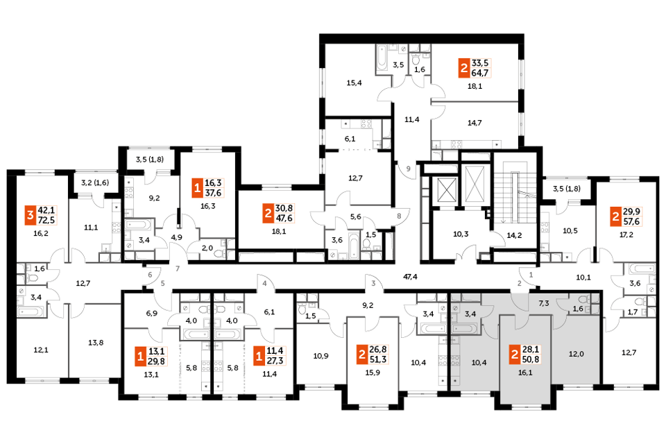 Продаётся 2-комнатная квартира, 50.8 м²