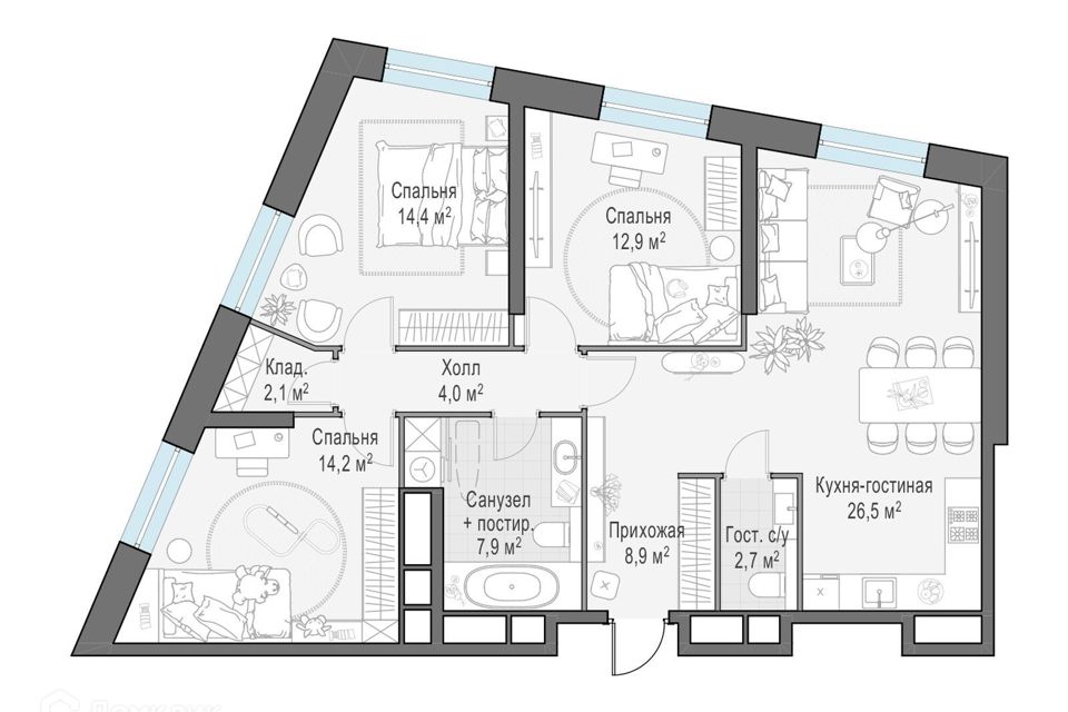 Продаётся 3-комнатная квартира, 93.8 м²