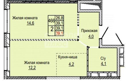 Продаётся 2-комнатная квартира, 39.1 м²