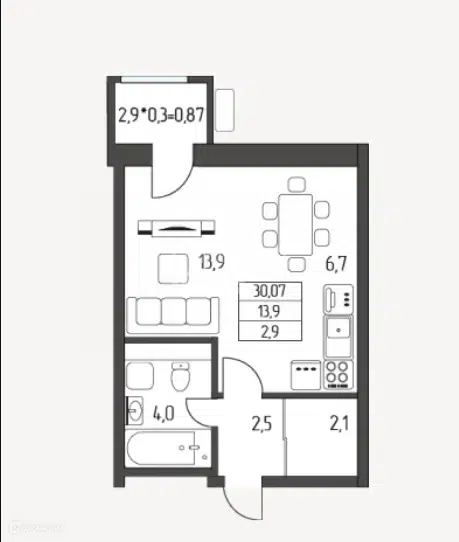 Продаётся студия, 30.07 м²