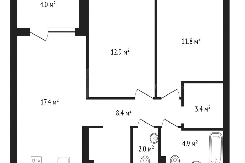 Продаётся 2-комнатная квартира, 60.8 м²