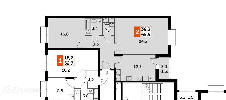 Продаётся 2-комнатная квартира, 65.5 м²