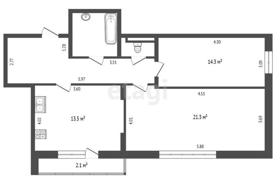 Продаётся 2-комнатная квартира, 67.5 м²