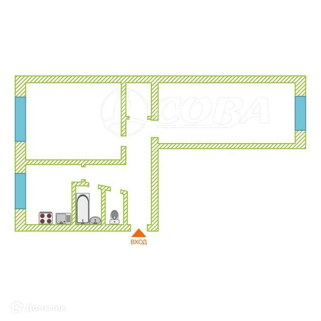 Продаётся 2-комнатная квартира, 43.6 м²