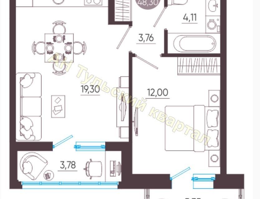 Продаётся 1-комнатная квартира, 39.1 м²