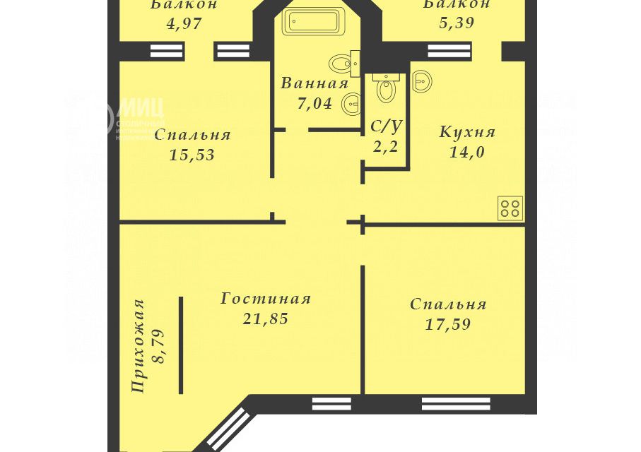 Продаётся 3-комнатная квартира, 93.4 м²