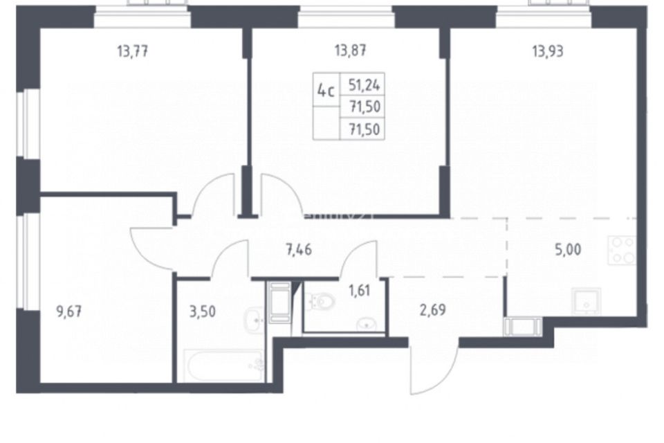 Продаётся 3-комнатная квартира, 71.5 м²