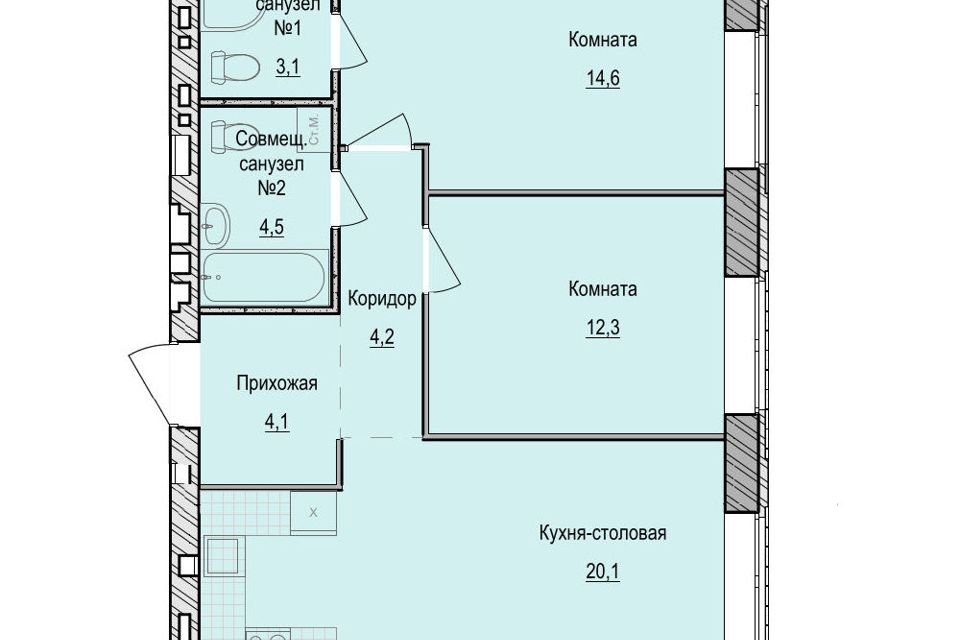 Продаётся 2-комнатная квартира, 62.9 м²