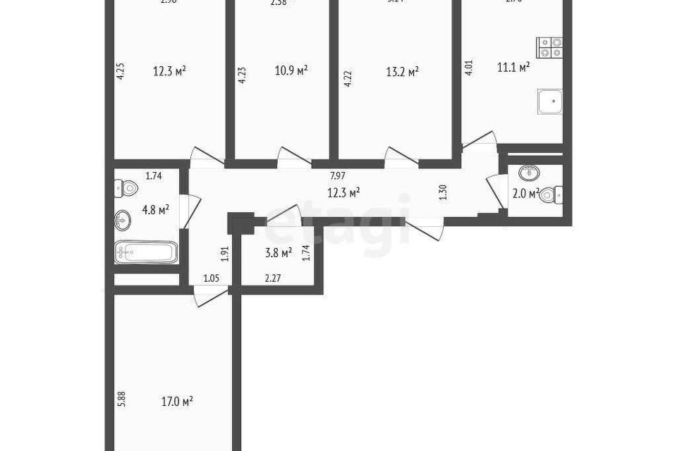 Продаётся 4-комнатная квартира, 87.2 м²