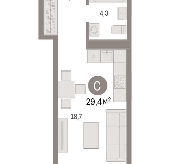 Продаётся студия, 29.4 м²