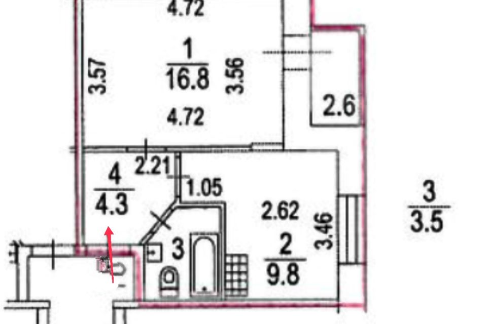 Продаётся 1-комнатная квартира, 34.4 м²